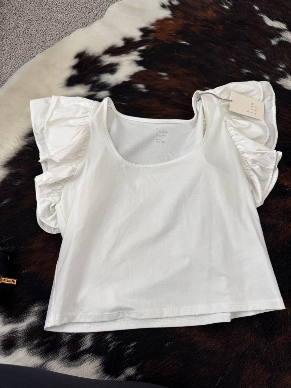 a new day White Ruffle Sleeve Crop Top